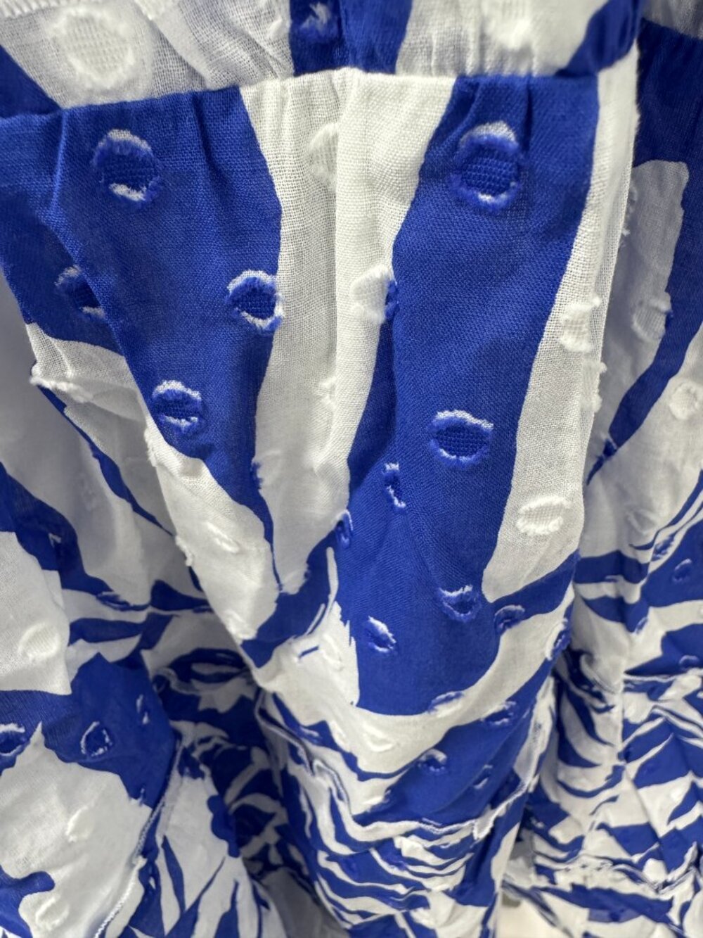 Chicos Flutter Sleeve Smocked Petite Maxi Dress Blue White Clip Dot Sz 16P - Picture 7 of 16